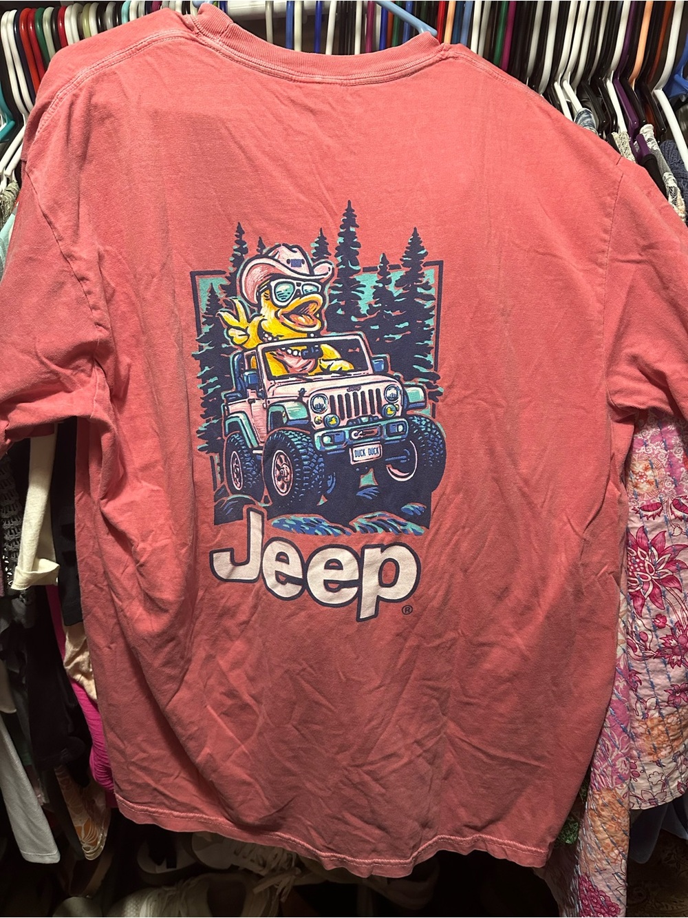 Jeep Coral Tee with Colorful Off-Road Duck Graphic
